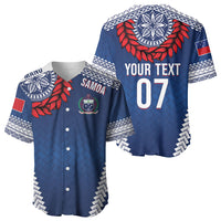 Manu Samoa Rugby Custom Navy Blue Baseball Jersey ʻIe Toga Pattern With Red Ula fala LT7 - Polynesian Pride