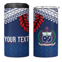 Manu Samoa Rugby Custom Navy Blue 4 in 1 Can Cooler Tumbler ʻIe Toga Pattern With Red Ula fala LT7 One Size: 16 oz Navy Blue - Polynesian Pride