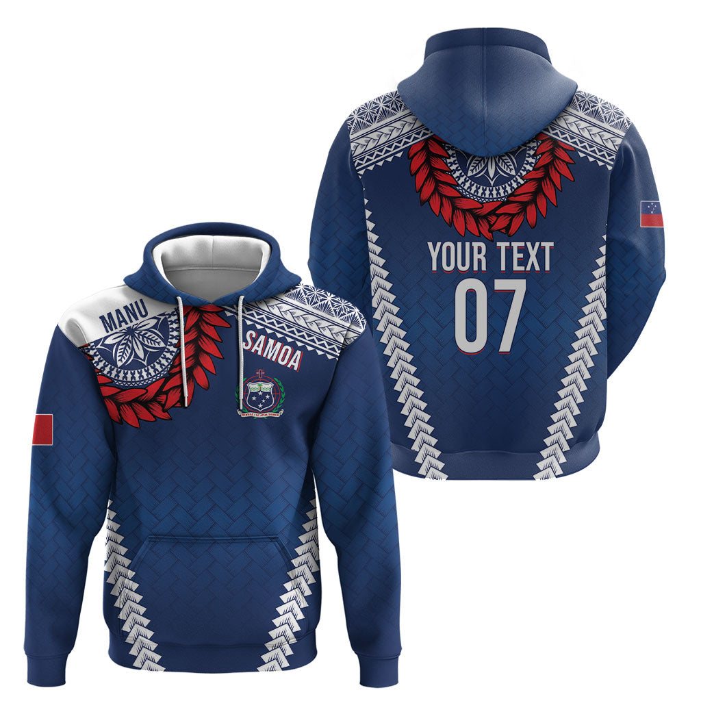 Manu Samoa Rugby Custom Navy Blue Hoodie ʻIe Toga Pattern With Red Ula fala LT7 - Polynesian Pride