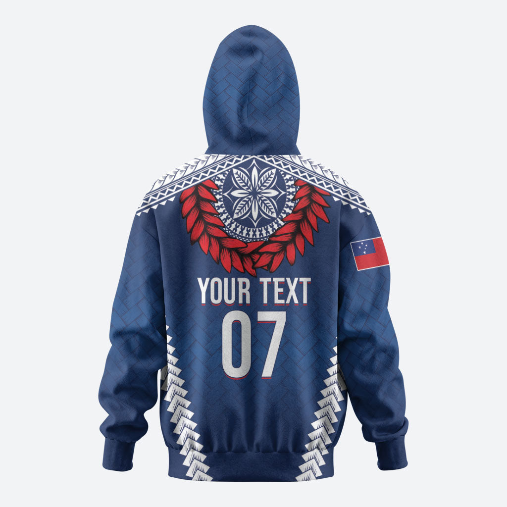 Manu Samoa Rugby Custom Navy Blue Hoodie ʻIe Toga Pattern With Red Ula fala LT7 - Polynesian Pride