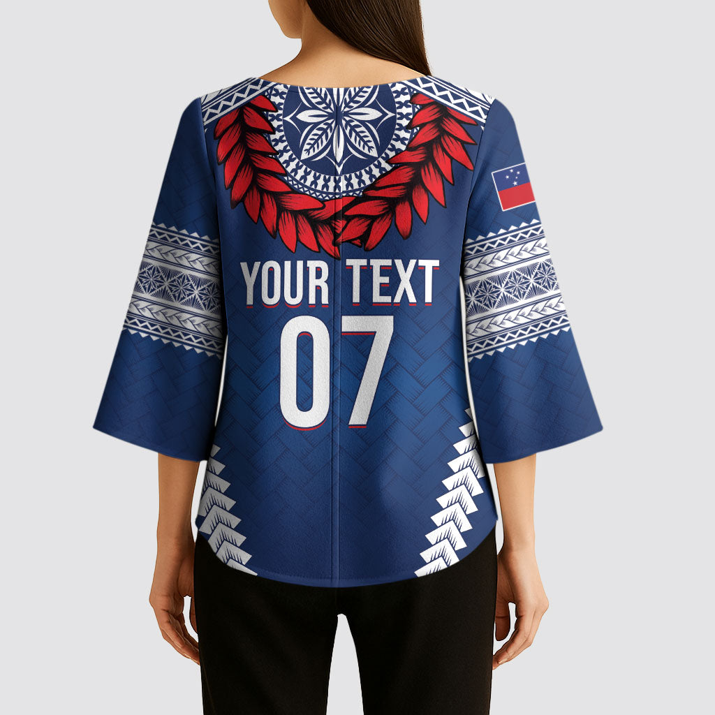 Manu Samoa Rugby Custom Navy Blue Kimono Sleeve Blouse ʻIe Toga Pattern With Red Ula fala LT7 - Polynesian Pride