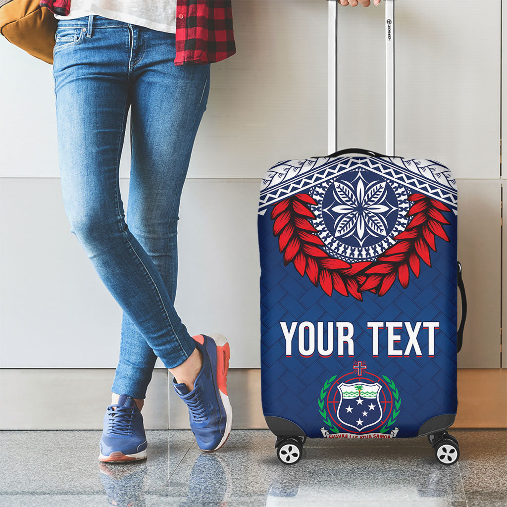 Manu Samoa Rugby Custom Navy Blue Luggage Cover ʻIe Toga Pattern With Red Ula fala LT7 - Polynesian Pride