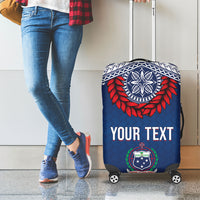Manu Samoa Rugby Custom Navy Blue Luggage Cover ʻIe Toga Pattern With Red Ula fala LT7 - Polynesian Pride
