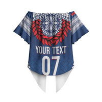 Manu Samoa Rugby Custom Navy Blue Off Shoulder Wrap Waist Top ʻIe Toga Pattern With Red Ula fala LT7 - Polynesian Pride