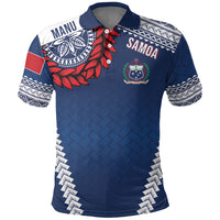 Manu Samoa Rugby Custom Navy Blue Polo Shirt ʻIe Toga Pattern With Red Ula fala LT7 Navy Blue - Polynesian Pride