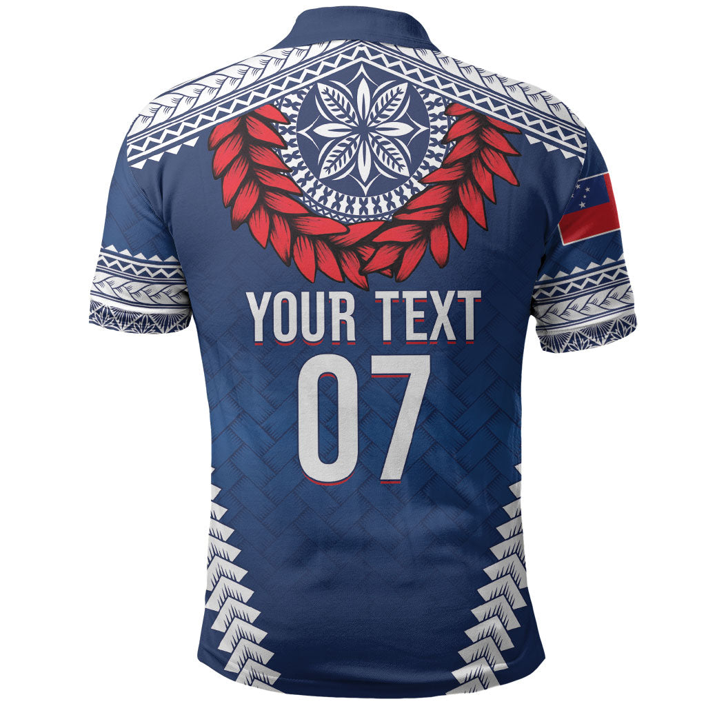 Manu Samoa Rugby Custom Navy Blue Polo Shirt ʻIe Toga Pattern With Red Ula fala LT7 - Polynesian Pride
