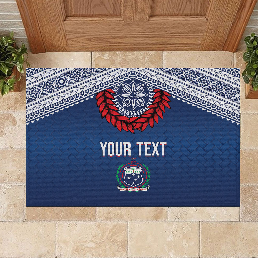 Manu Samoa Rugby Custom Navy Blue Rubber Doormat ʻIe Toga Pattern With Red Ula fala