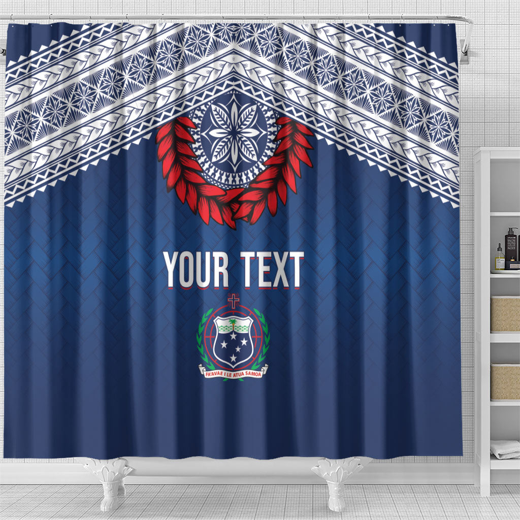 Manu Samoa Rugby Custom Navy Blue Shower Curtain ʻIe Toga Pattern With Red Ula fala LT7 - Polynesian Pride