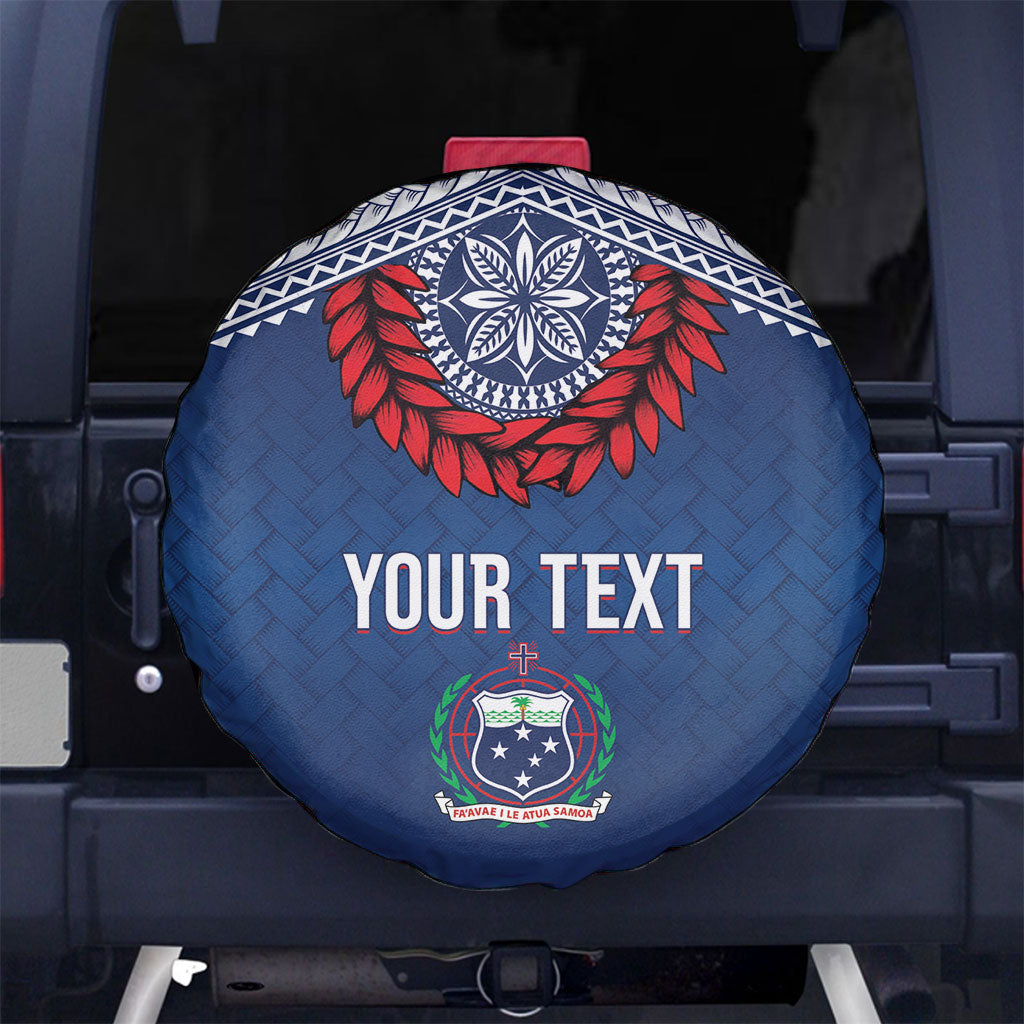Manu Samoa Rugby Custom Navy Blue Spare Tire Cover ʻIe Toga Pattern With Red Ula fala
