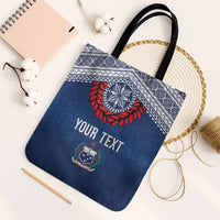 Manu Samoa Rugby Custom Navy Blue Tote Bag ʻIe Toga Pattern With Red Ula fala LT7 Black Strap One Size Navy Blue - Polynesian Pride