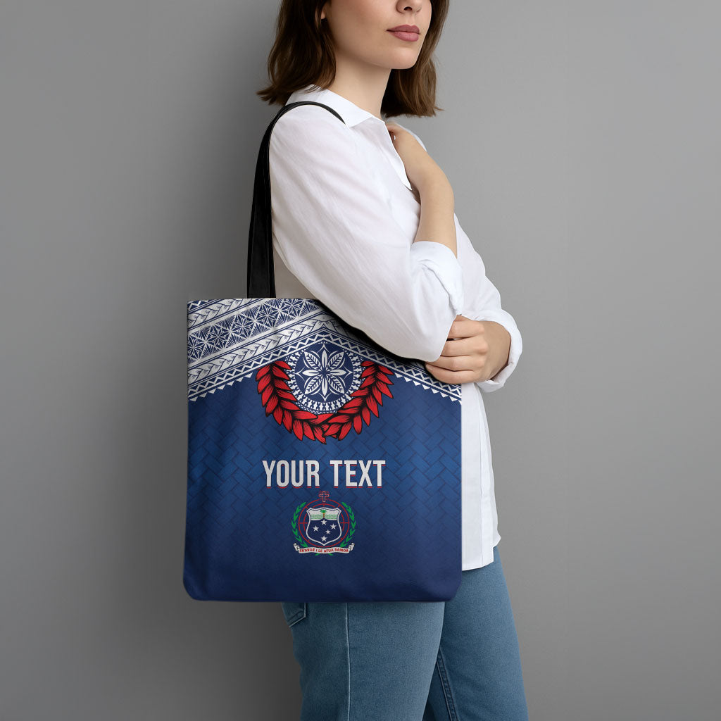Manu Samoa Rugby Custom Navy Blue Tote Bag ʻIe Toga Pattern With Red Ula fala LT7 - Polynesian Pride