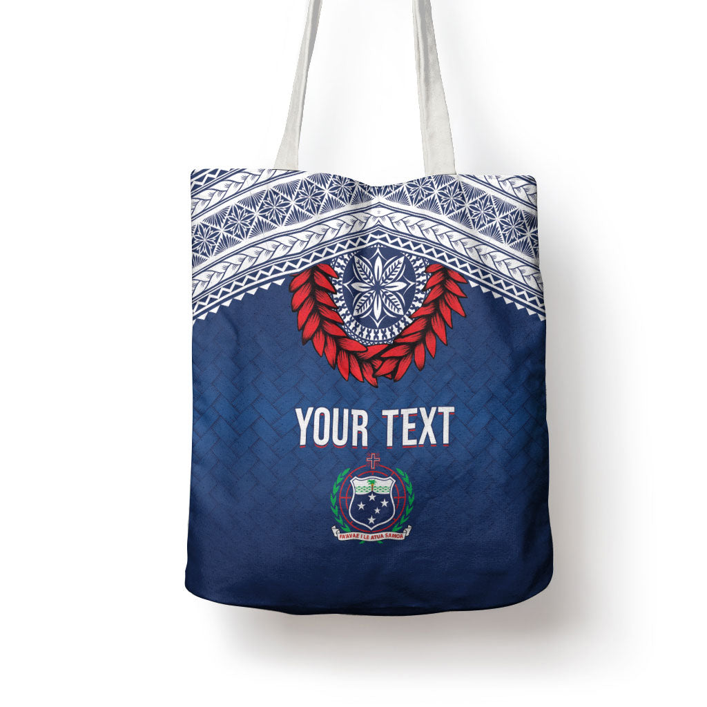 Manu Samoa Rugby Custom Navy Blue Tote Bag ʻIe Toga Pattern With Red Ula fala LT7 - Polynesian Pride