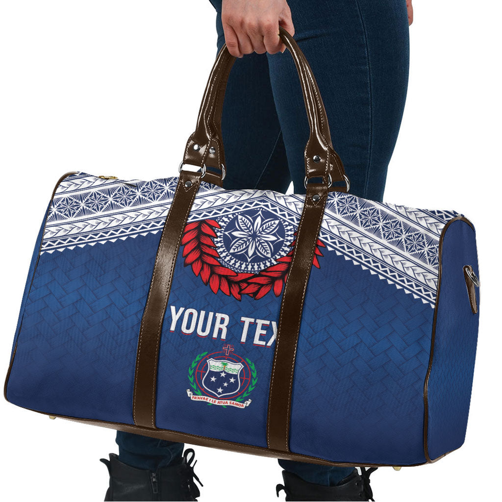Manu Samoa Rugby Custom Navy Blue Travel Bag ʻIe Toga Pattern With Red Ula fala LT7 - Polynesian Pride