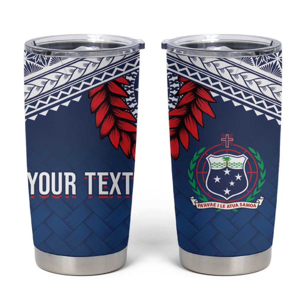 Manu Samoa Rugby Custom Navy Blue Tumbler Cup ʻIe Toga Pattern With Red Ula fala LT7 Navy Blue - Polynesian Pride