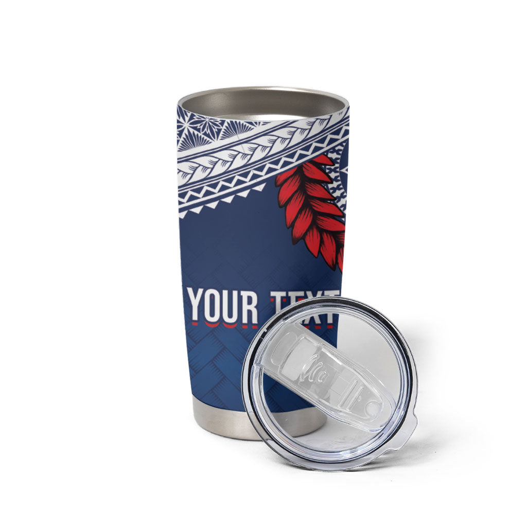 Manu Samoa Rugby Custom Navy Blue Tumbler Cup ʻIe Toga Pattern With Red Ula fala LT7 - Polynesian Pride