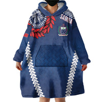 Manu Samoa Rugby Custom Navy Blue Wearable Blanket Hoodie ʻIe Toga Pattern With Red Ula fala LT7 - Polynesian Pride