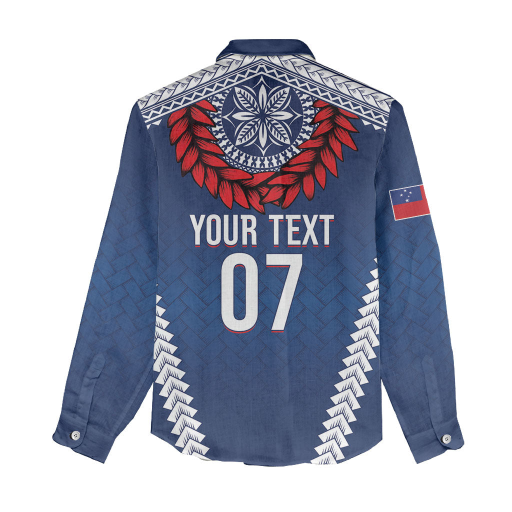 Manu Samoa Rugby Custom Navy Blue Women Casual Shirt ʻIe Toga Pattern With Red Ula fala LT7 - Polynesian Pride