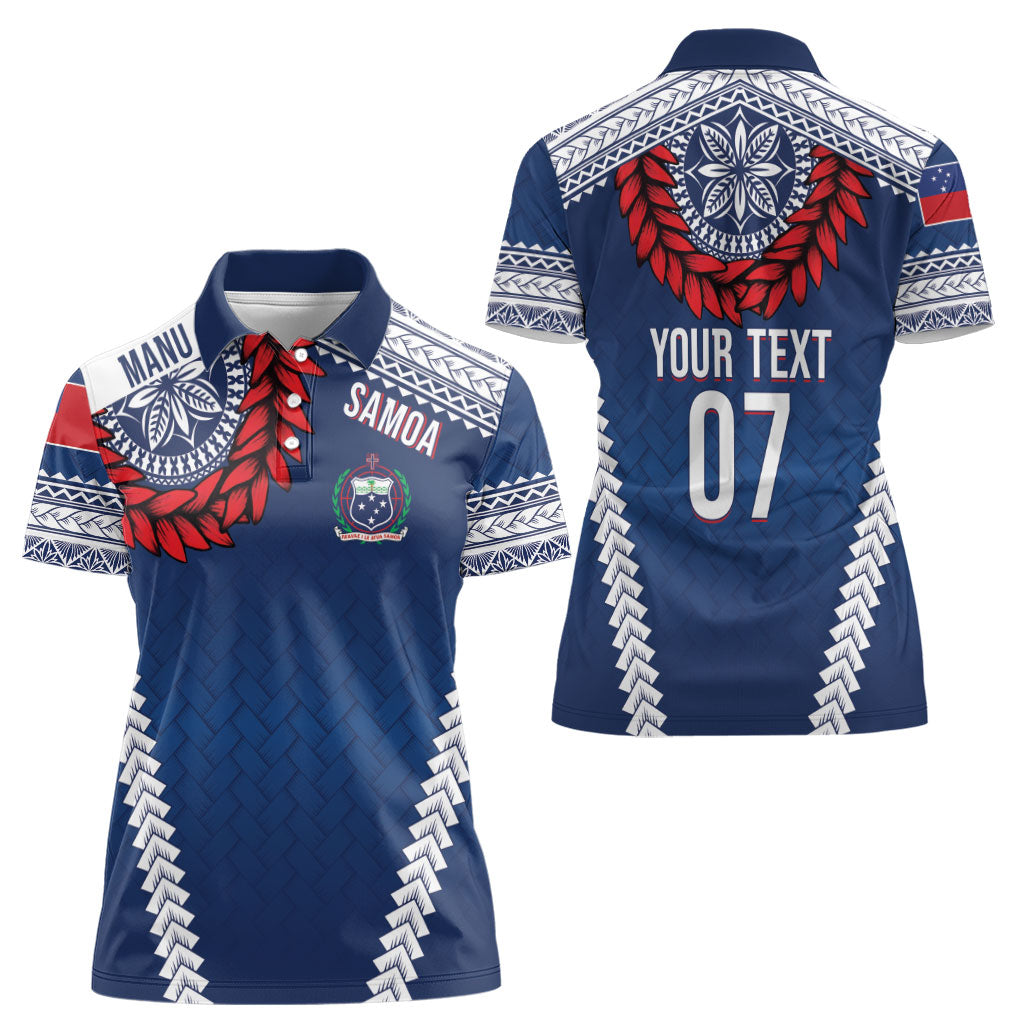 Manu Samoa Rugby Custom Navy Blue Women Polo Shirt ʻIe Toga Pattern With Red Ula fala LT7 - Polynesian Pride