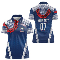 Manu Samoa Rugby Custom Navy Blue Women Polo Shirt ʻIe Toga Pattern With Red Ula fala LT7 - Polynesian Pride