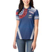 Manu Samoa Rugby Custom Navy Blue Women Polo Shirt ʻIe Toga Pattern With Red Ula fala LT7 - Polynesian Pride