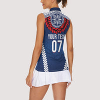 Manu Samoa Rugby Custom Navy Blue Women Sleeveless Polo Shirt ʻIe Toga Pattern With Red Ula fala LT7 - Polynesian Pride