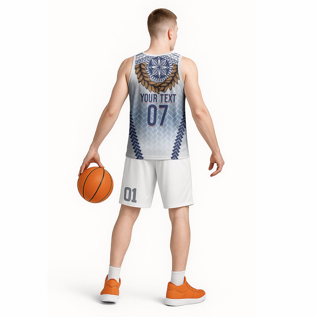 Manu Samoa Rugby Custom White Basketball Jersey ʻIe Toga Pattern With Brown Ula fala LT7 - Polynesian Pride