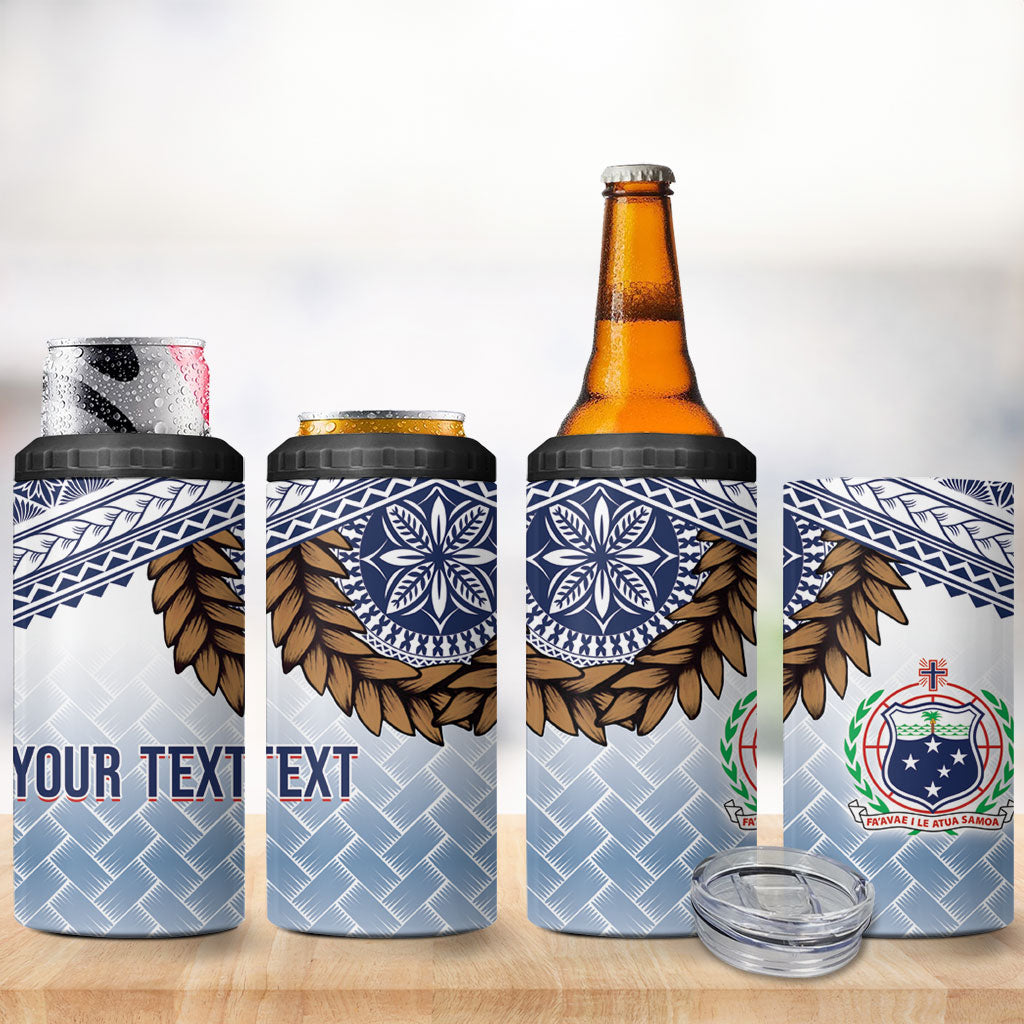 Manu Samoa Rugby Custom White 4 in 1 Can Cooler Tumbler ʻIe Toga Pattern With Brown Ula fala LT7 - Polynesian Pride