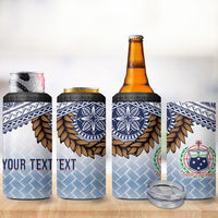 Manu Samoa Rugby Custom White 4 in 1 Can Cooler Tumbler ʻIe Toga Pattern With Brown Ula fala LT7 - Polynesian Pride