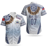 Manu Samoa Rugby Custom White Couples Matching Off Shoulder Maxi Dress and Hawaiian Shirt ʻIe Toga Pattern With Brown Ula fala LT7 - Polynesian Pride