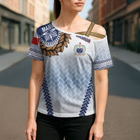 Manu Samoa Rugby Custom White Cross Shoulder Shirt ʻIe Toga Pattern With Brown Ula fala LT7 - Polynesian Pride
