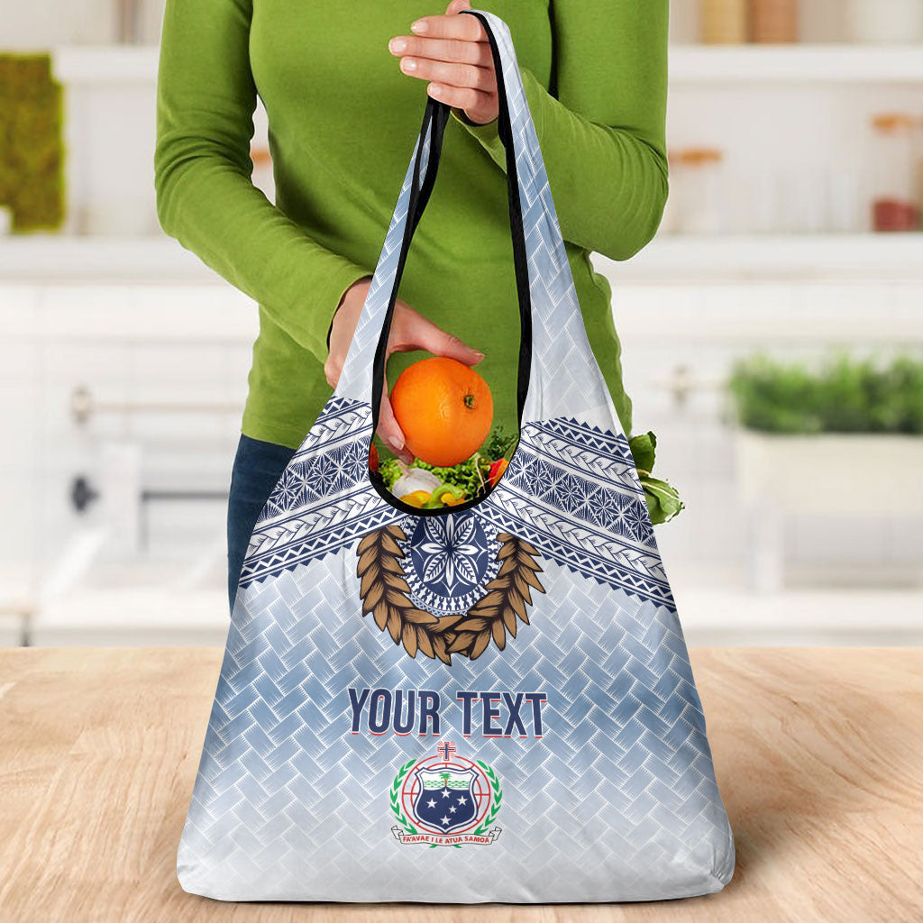 Manu Samoa Rugby Custom White Grocery Bag ʻIe Toga Pattern With Brown Ula fala LT7 - Polynesian Pride