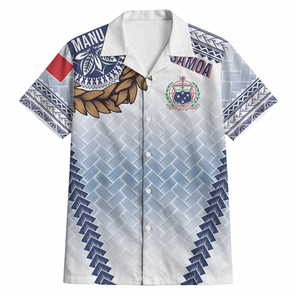 Manu Samoa Rugby Custom White Hawaiian Shirt ʻIe Toga Pattern With Brown Ula fala