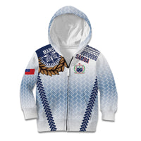 Manu Samoa Rugby Custom White Kid Hoodie ʻIe Toga Pattern With Brown Ula fala LT7 Zip Hoodie White - Polynesian Pride