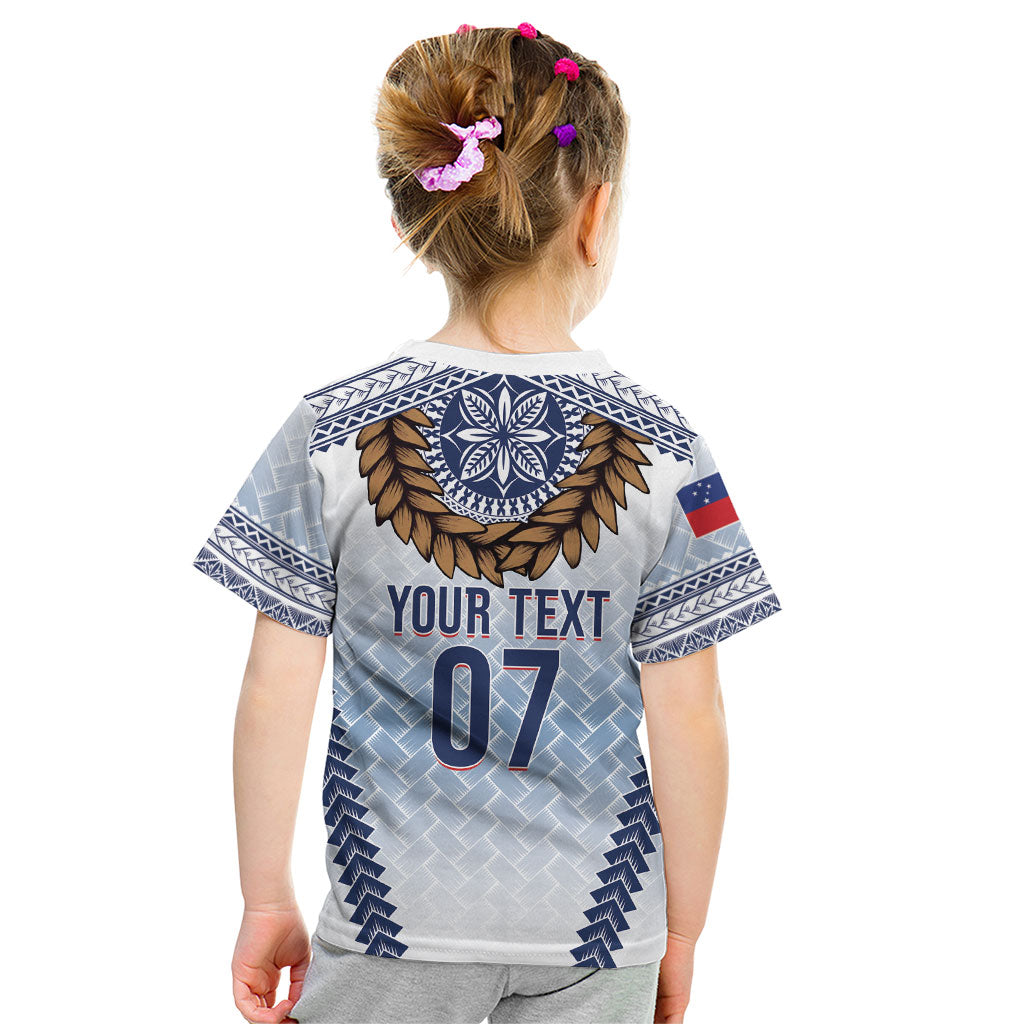Manu Samoa Rugby Custom White Kid T Shirt ʻIe Toga Pattern With Brown Ula fala LT7 - Polynesian Pride