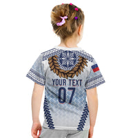 Manu Samoa Rugby Custom White Kid T Shirt ʻIe Toga Pattern With Brown Ula fala LT7 - Polynesian Pride