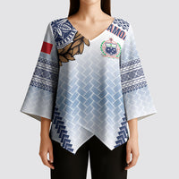 Manu Samoa Rugby Custom White Kimono Sleeve Blouse ʻIe Toga Pattern With Brown Ula fala LT7 - Polynesian Pride