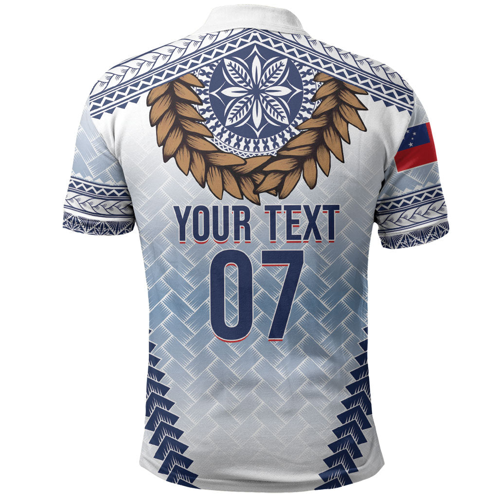 Manu Samoa Rugby Custom White Polo Shirt ʻIe Toga Pattern With Brown Ula fala LT7 - Polynesian Pride