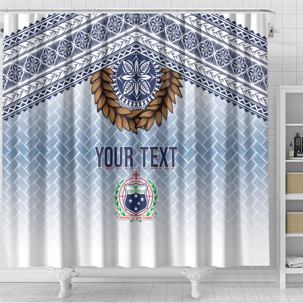 Manu Samoa Rugby Custom White Shower Curtain ʻIe Toga Pattern With Brown Ula fala LT7 - Polynesian Pride