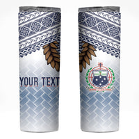 Manu Samoa Rugby Custom White Skinny Tumbler ʻIe Toga Pattern With Brown Ula fala LT7 White - Polynesian Pride