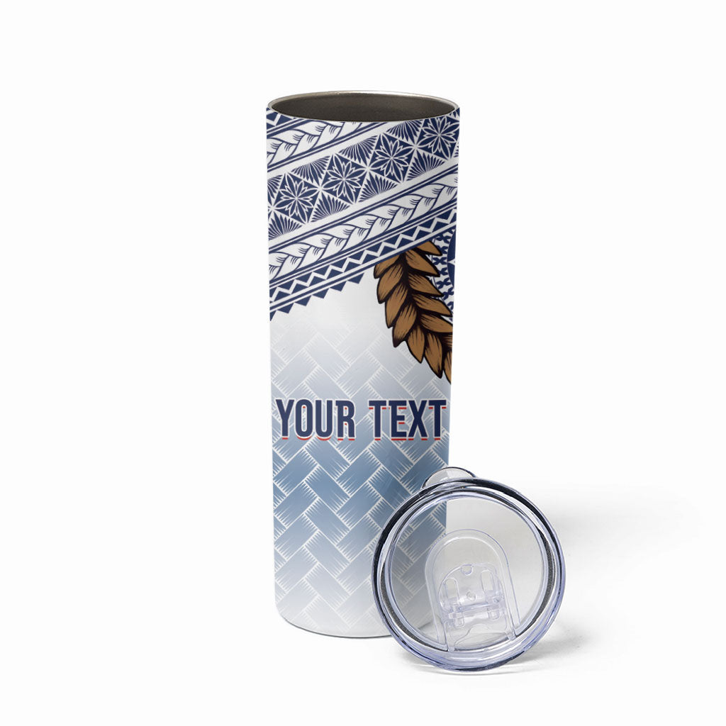 Manu Samoa Rugby Custom White Skinny Tumbler ʻIe Toga Pattern With Brown Ula fala LT7 - Polynesian Pride