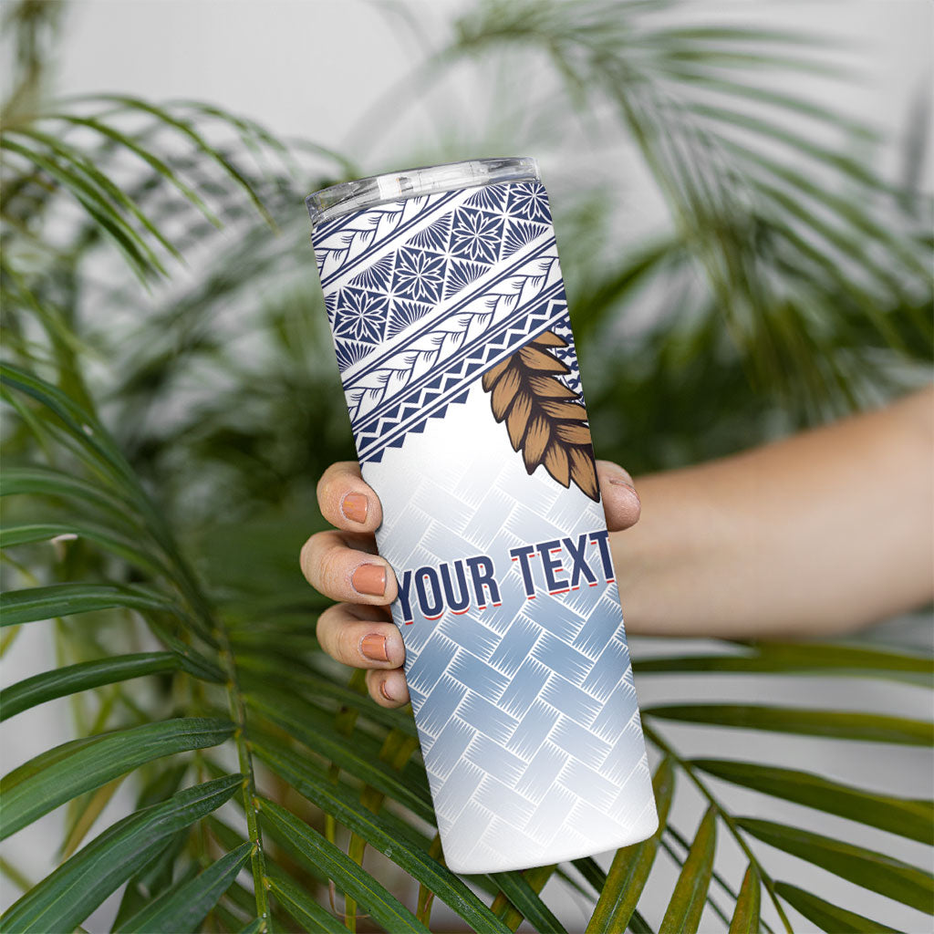 Manu Samoa Rugby Custom White Skinny Tumbler ʻIe Toga Pattern With Brown Ula fala LT7 - Polynesian Pride