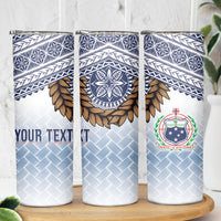 Manu Samoa Rugby Custom White Skinny Tumbler ʻIe Toga Pattern With Brown Ula fala LT7 - Polynesian Pride