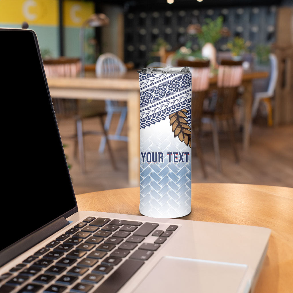 Manu Samoa Rugby Custom White Skinny Tumbler ʻIe Toga Pattern With Brown Ula fala LT7 - Polynesian Pride