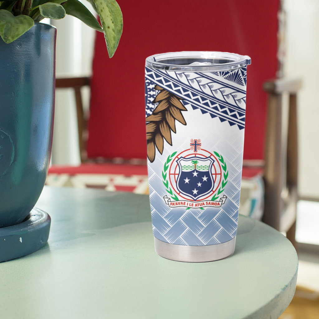 Manu Samoa Rugby Custom White Tumbler Cup ʻIe Toga Pattern With Brown Ula fala LT7 - Polynesian Pride