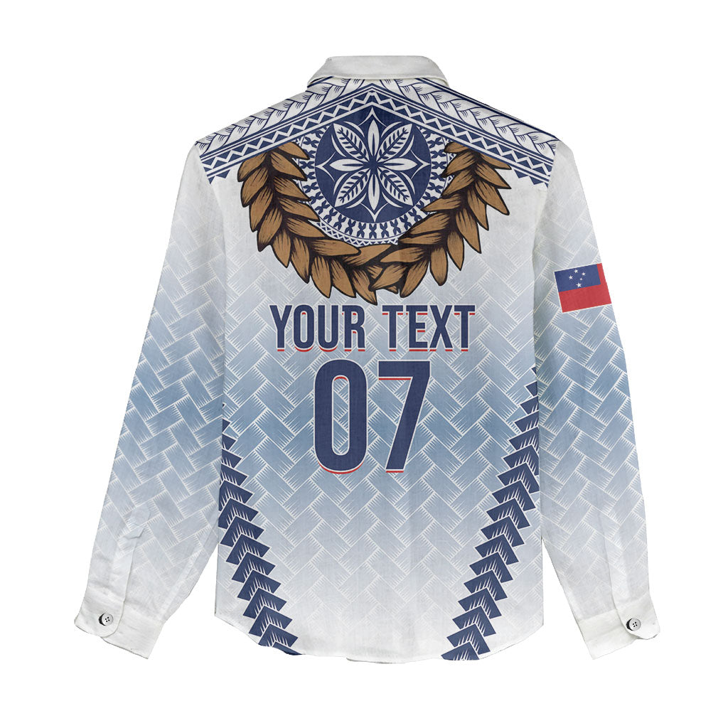Manu Samoa Rugby Custom White Women Casual Shirt ʻIe Toga Pattern With Brown Ula fala LT7 - Polynesian Pride