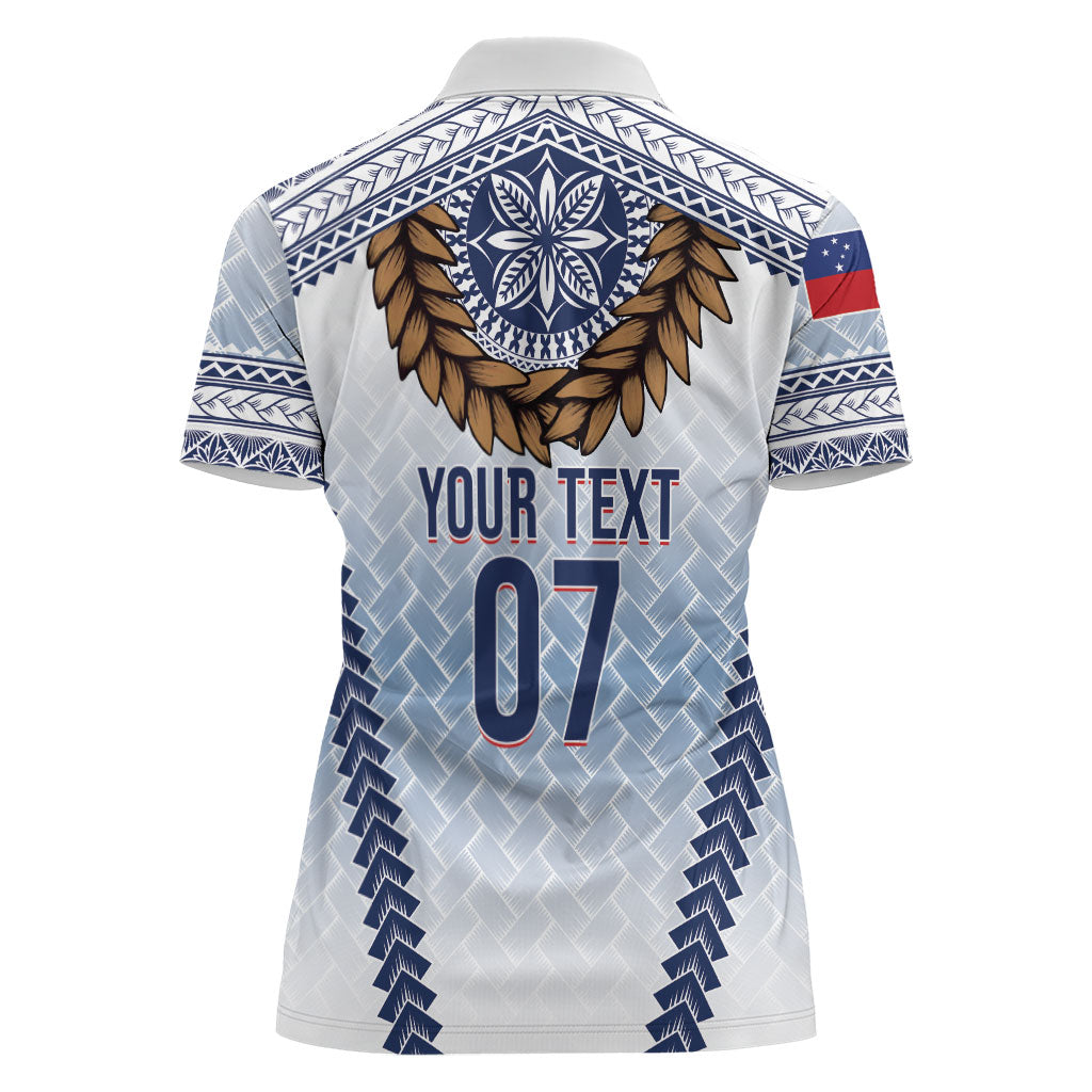 Manu Samoa Rugby Custom White Women Polo Shirt ʻIe Toga Pattern With Brown Ula fala LT7 - Polynesian Pride