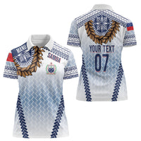 Manu Samoa Rugby Custom White Women Polo Shirt ʻIe Toga Pattern With Brown Ula fala LT7 - Polynesian Pride