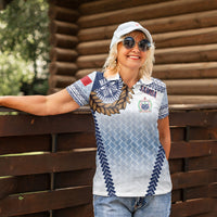 Manu Samoa Rugby Custom White Women Polo Shirt ʻIe Toga Pattern With Brown Ula fala LT7 - Polynesian Pride