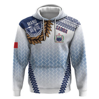 Manu Samoa Rugby Custom White Zip Hoodie ʻIe Toga Pattern With Brown Ula fala LT7 Pullover Hoodie White - Polynesian Pride