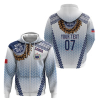 Manu Samoa Rugby Custom White Zip Hoodie ʻIe Toga Pattern With Brown Ula fala LT7 - Polynesian Pride